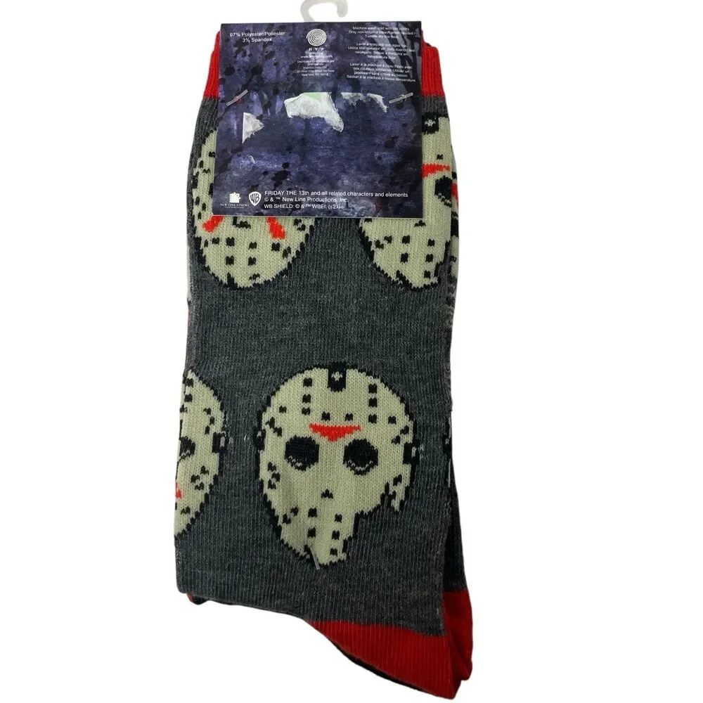 Friday the 13th Socks Men’s 4-10‎ Gray White Jason Voorhees Polyester Halloween